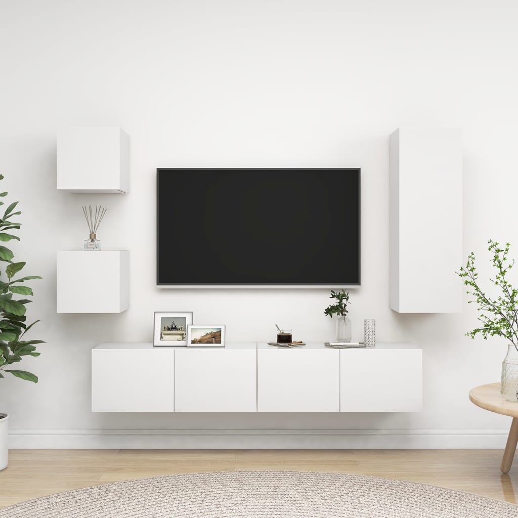 Ensemble de meubles TV 5 pcs Blanc Bois d'ingénierie