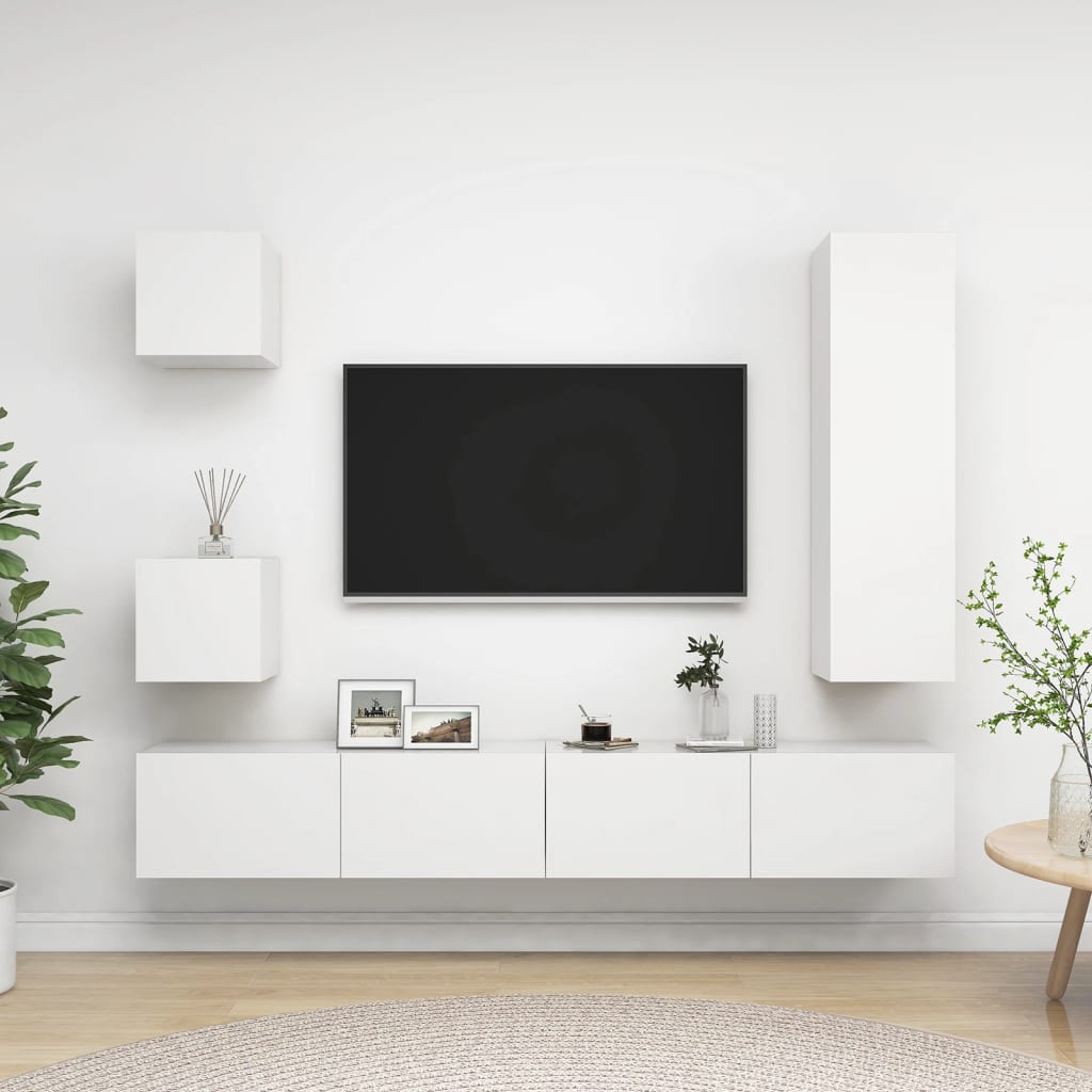 Ensemble de meubles TV 5 pcs Blanc Bois d'ingénierie