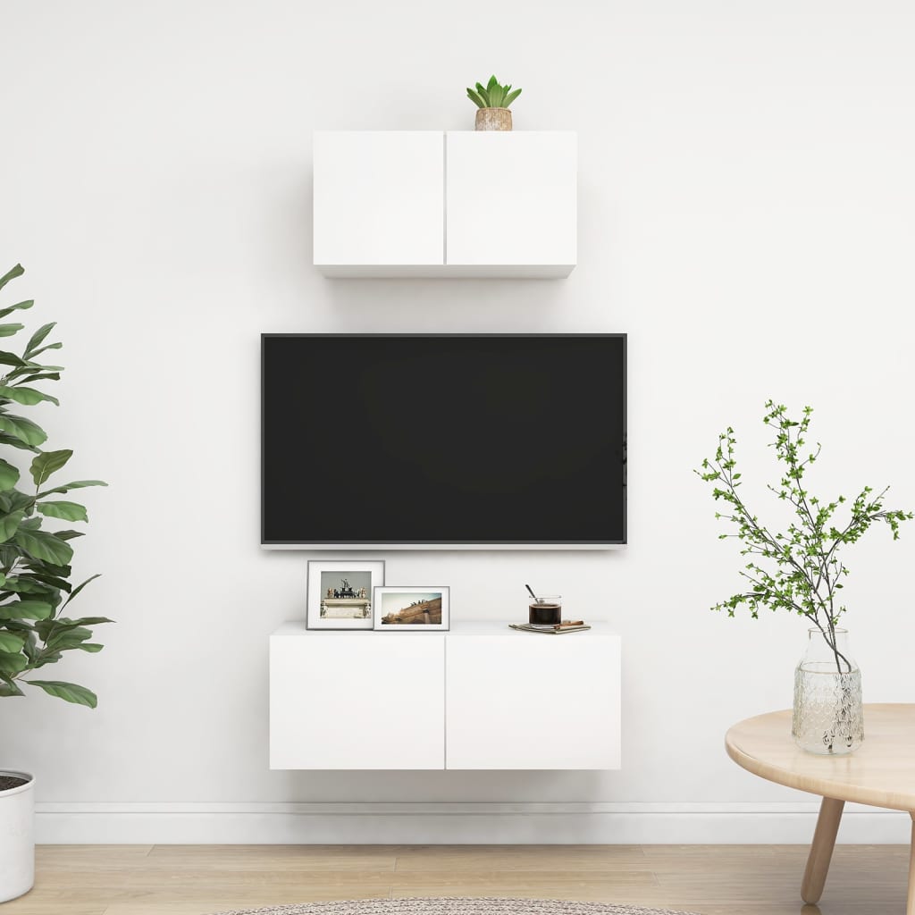 Ensemble de meubles TV 2 pcs Blanc Bois d'ingénierie