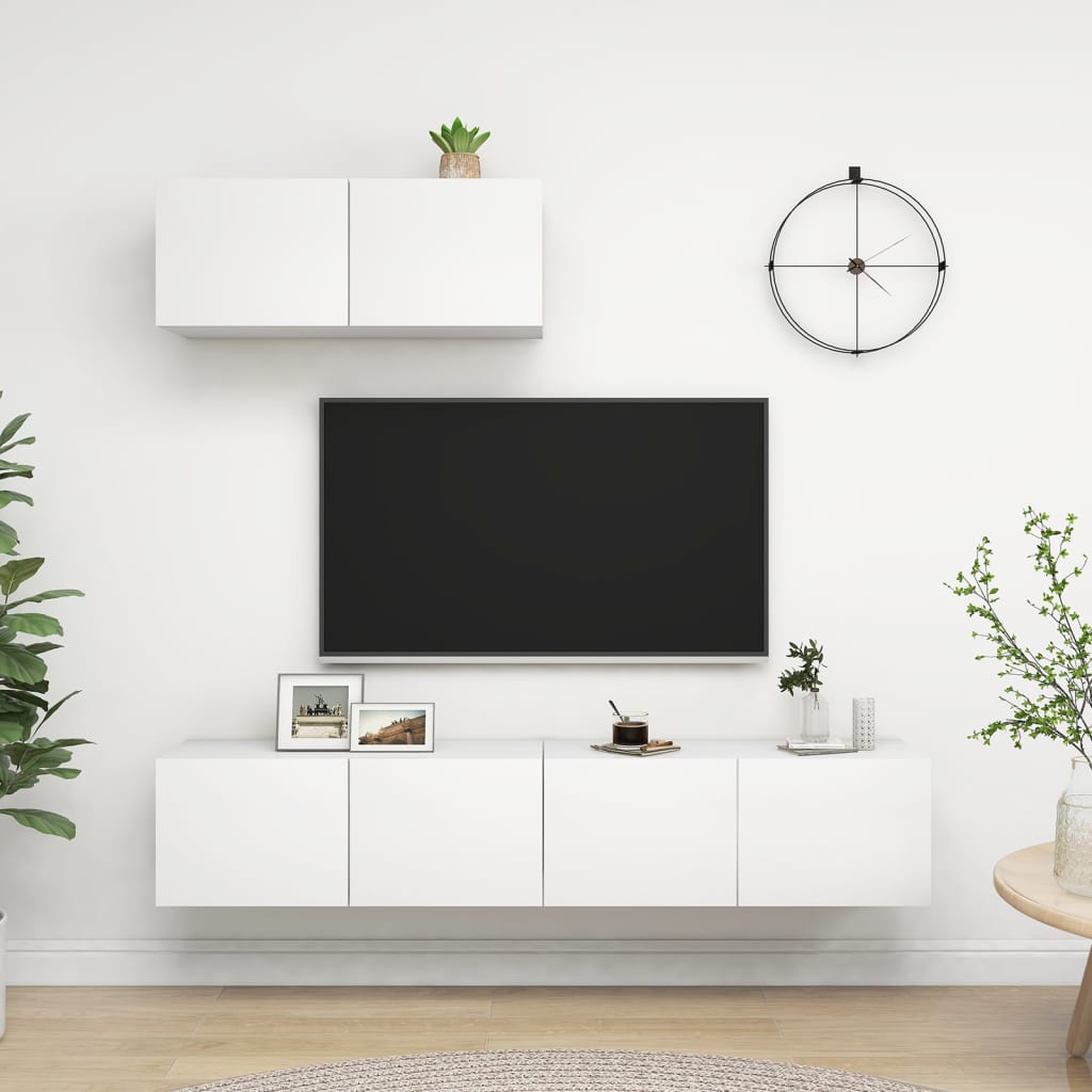 Meubles TV 3 pcs Blanc Bois d'ingénierie