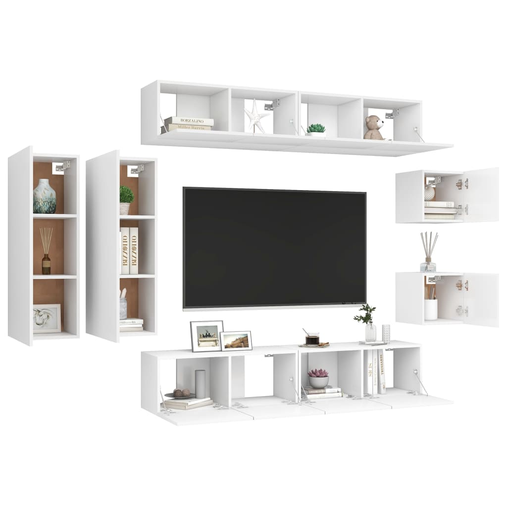 Ensemble de meubles TV 8 pcs Blanc Bois d'ingénierie