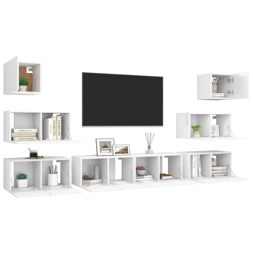 Ensemble de meubles TV 8 pcs Blanc Bois d'ingénierie