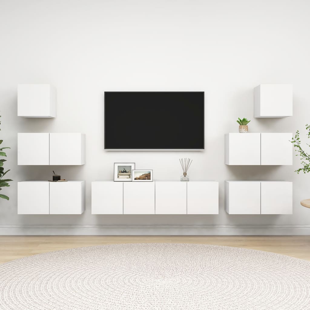 Ensemble de meubles TV 8 pcs Blanc Bois d'ingénierie