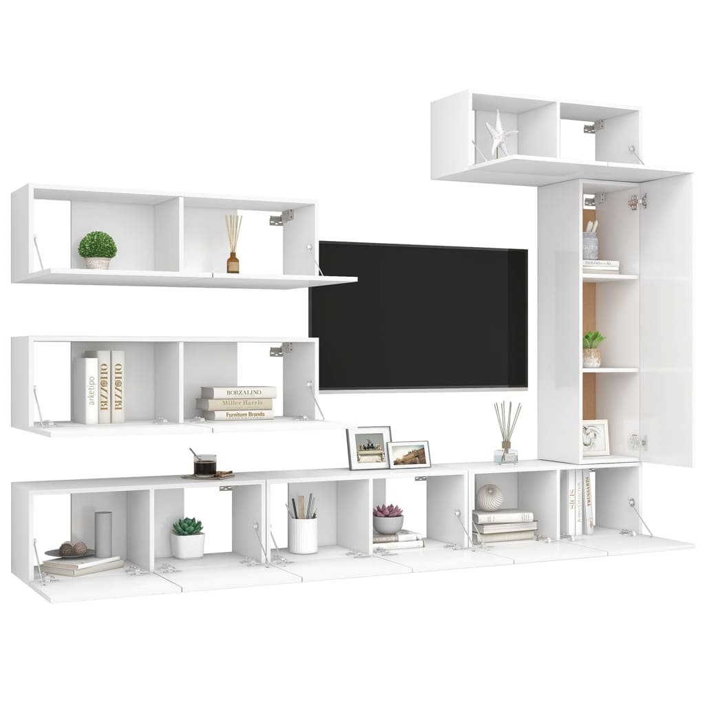 Ensemble de meubles TV 7 pcs Blanc Bois d'ingénierie