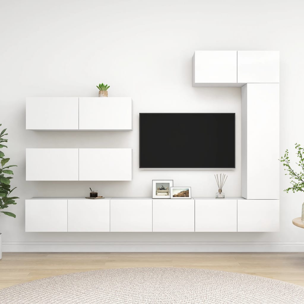 Ensemble de meubles TV 7 pcs Blanc Bois d'ingénierie