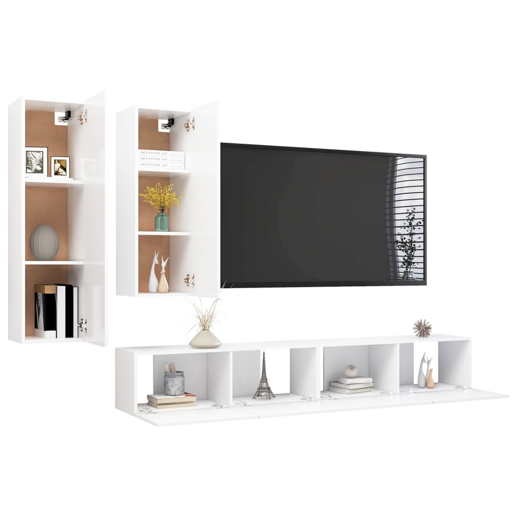 Ensemble de meuble TV 4 pcs Blanc Bois d'ingénierie