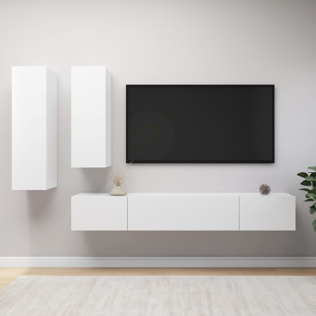 Ensemble de meuble TV 4 pcs Blanc Bois d'ingénierie