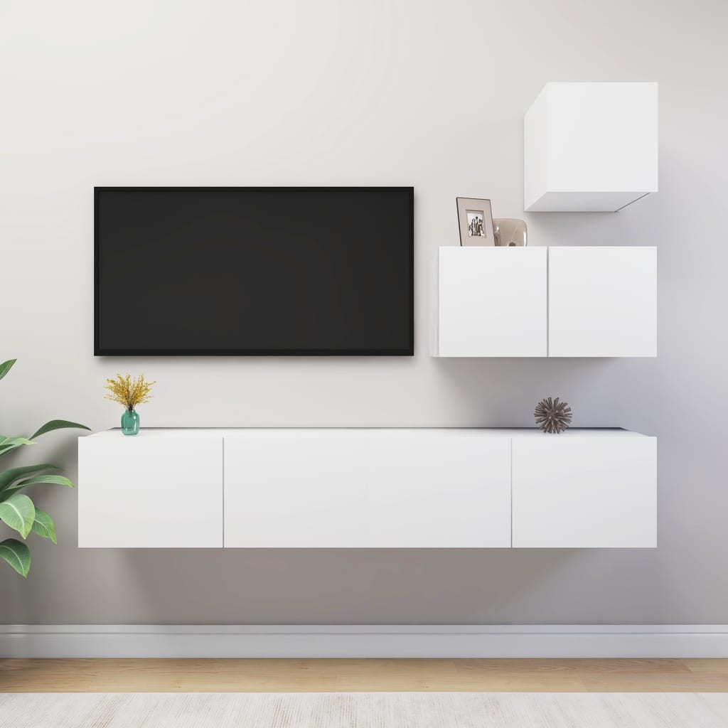 Ensemble de meubles TV 4 pcs Blanc Bois d'ingénierie