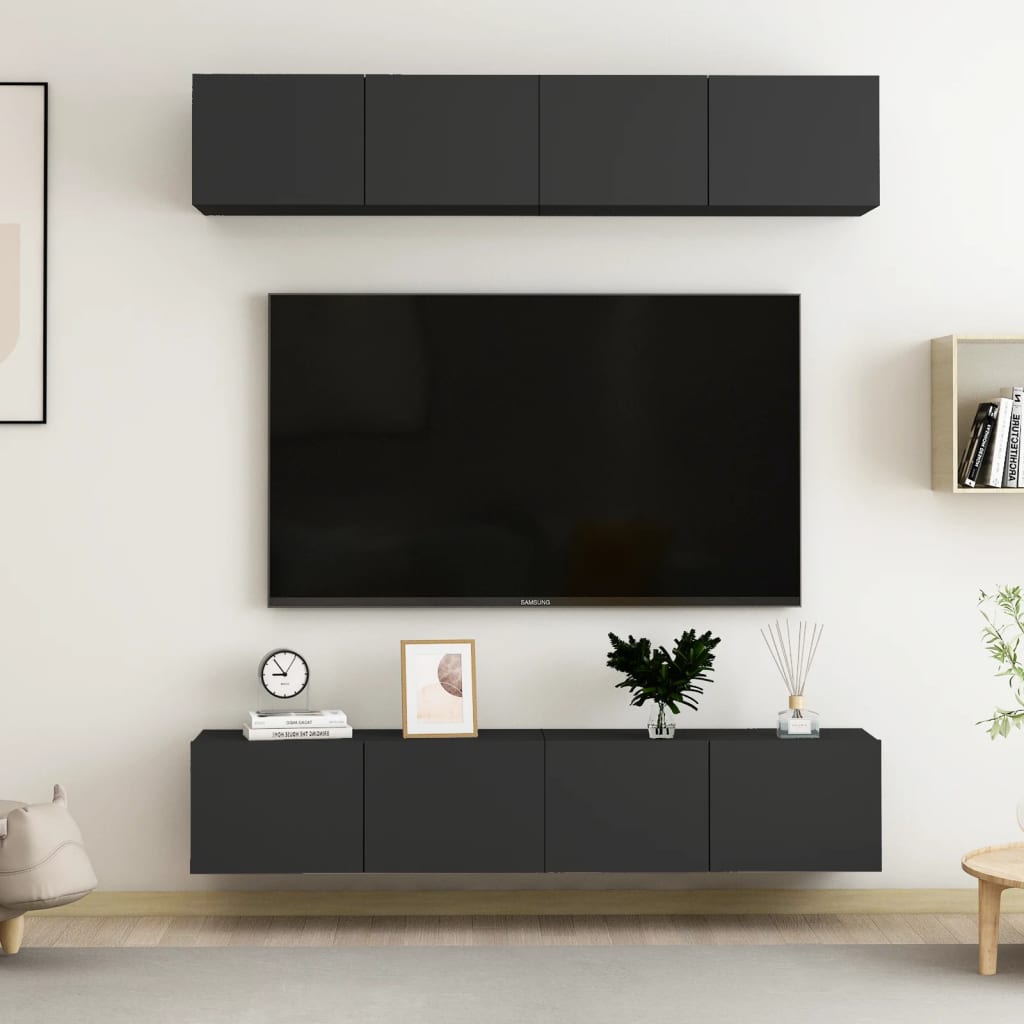 Meubles TV 4 pcs Noir 80x30x30 cm Bois d'ingénierie