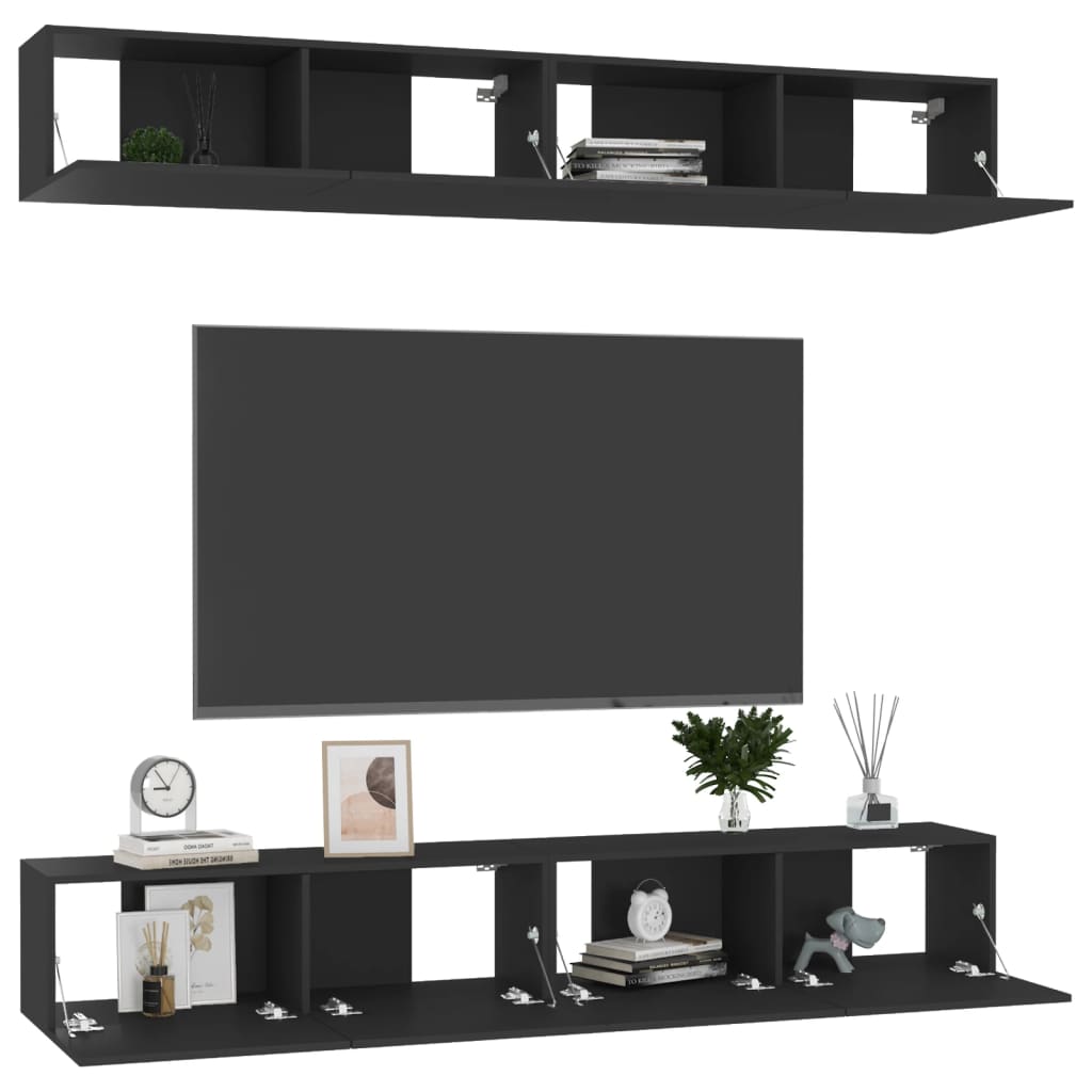 Meubles TV 4 pcs Noir 100x30x30 cm Bois d'ingénierie