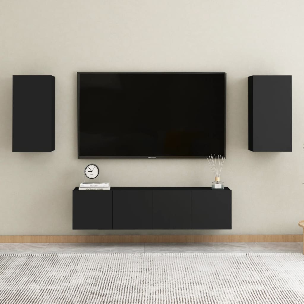 Ensemble de meubles TV 4 pcs Noir Bois d'ingénierie