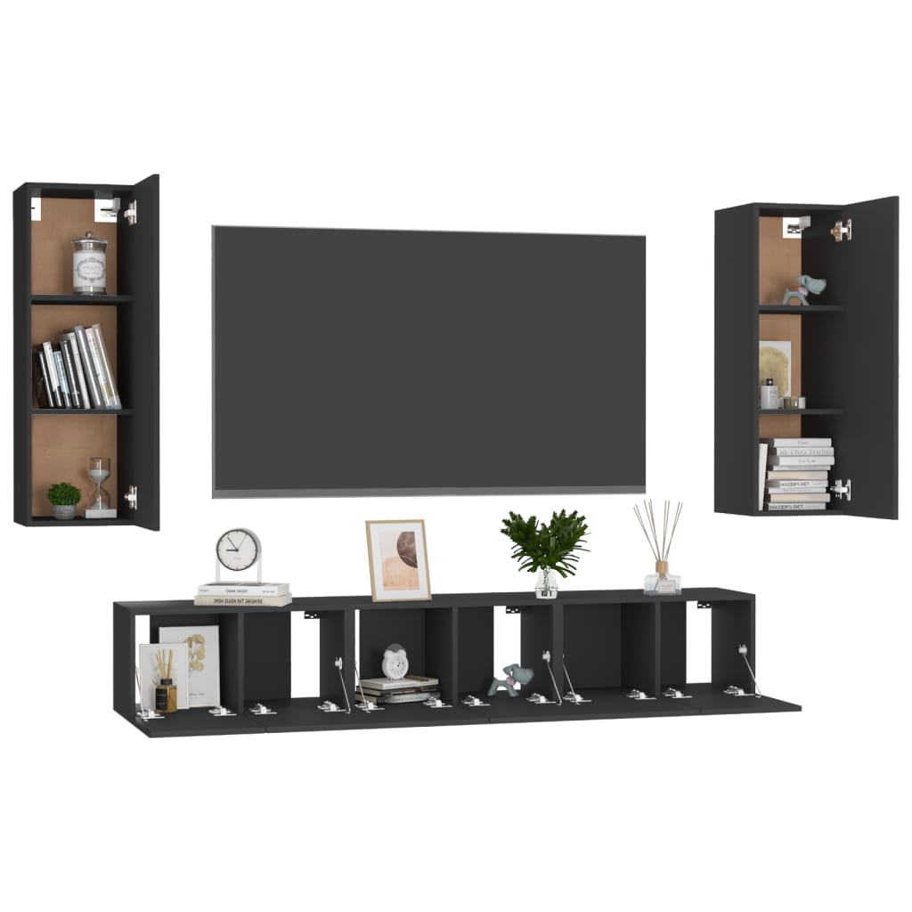 Ensemble de meubles TV 5 pcs Noir Bois d'ingénierie