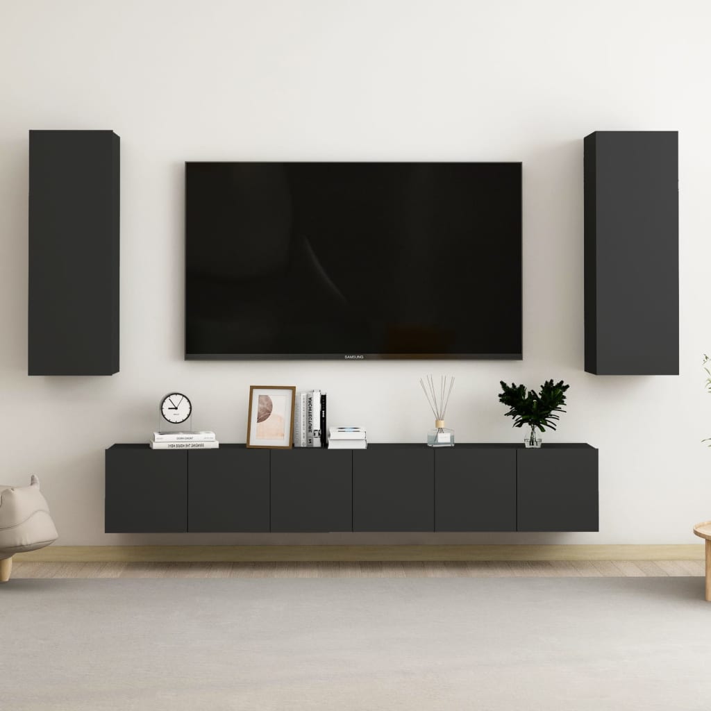 Ensemble de meubles TV 5 pcs Noir Bois d'ingénierie