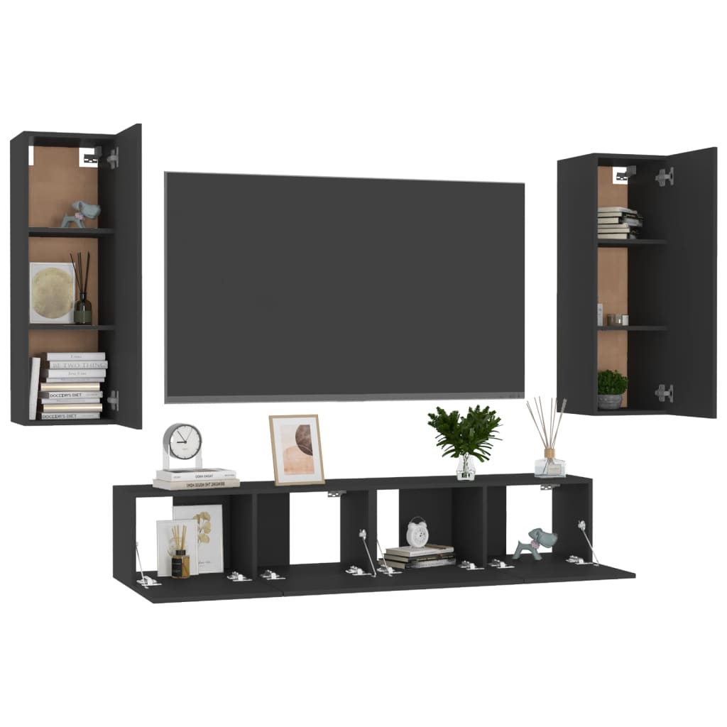 Ensemble de meubles TV 4 pcs Noir Bois d'ingénierie