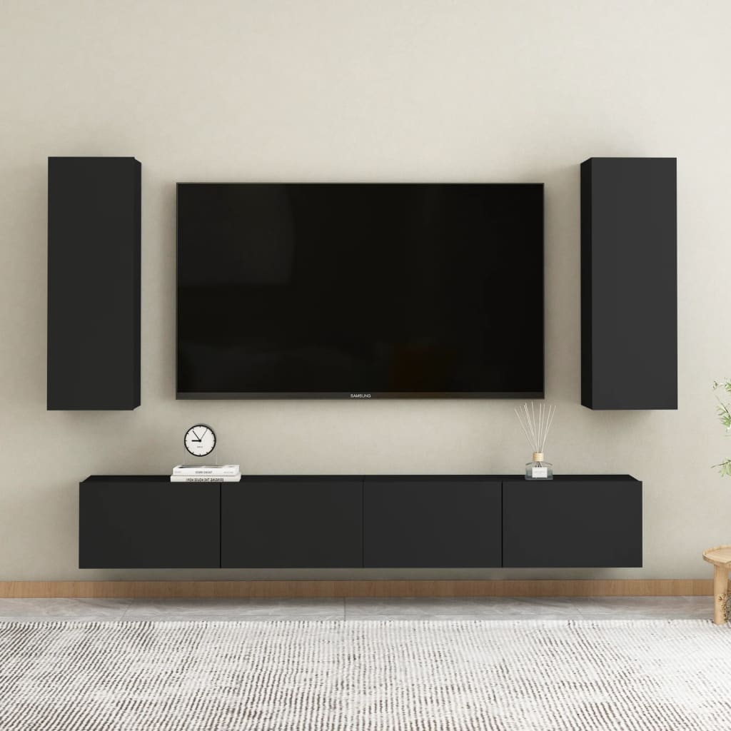 Ensemble de meubles TV 4 pcs Noir Bois d'ingénierie