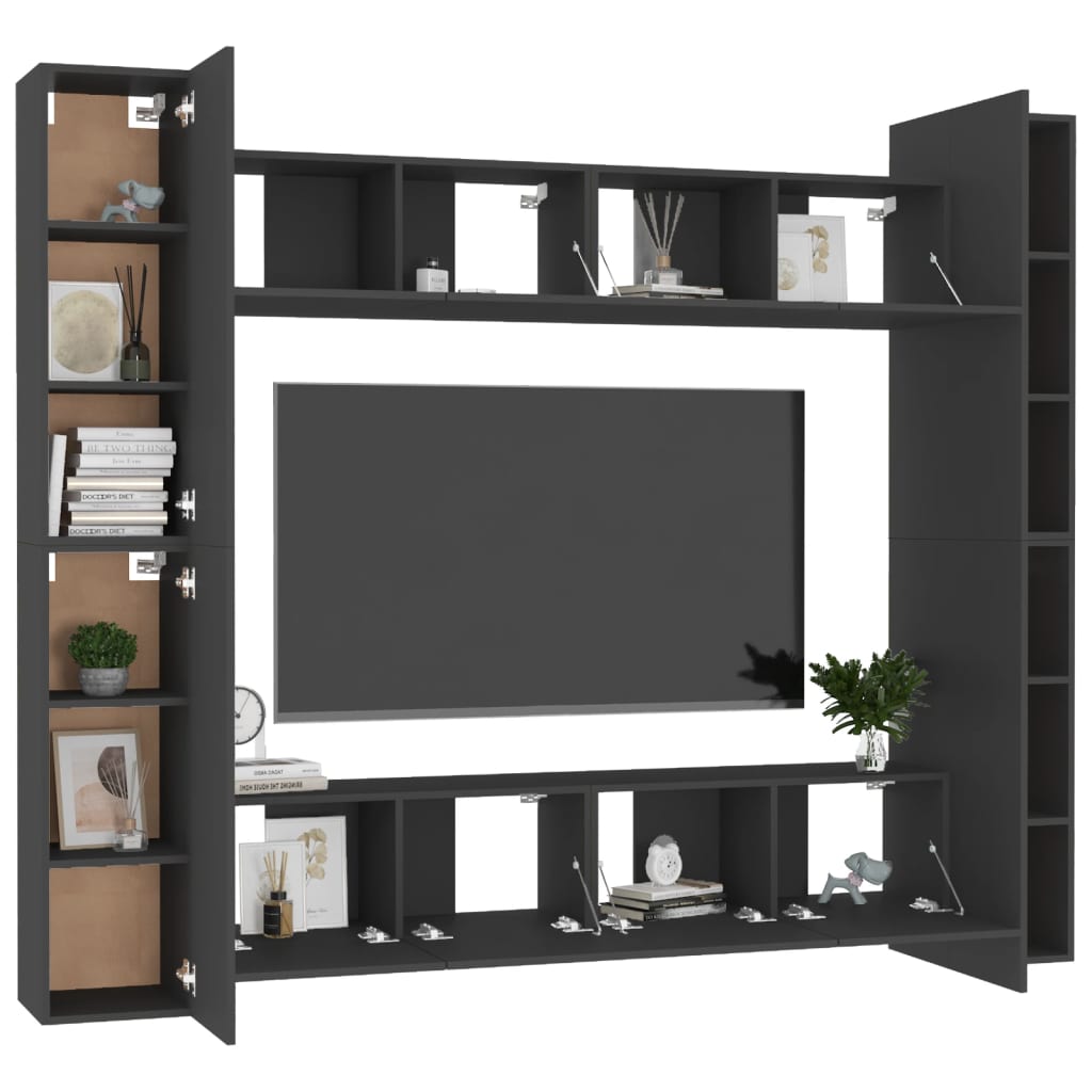 Ensemble de meubles TV 8 pcs Noir Bois d'ingénierie