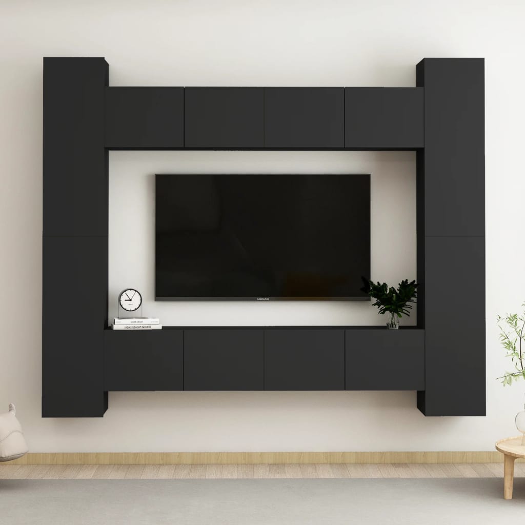 Ensemble de meubles TV 8 pcs Noir Bois d'ingénierie