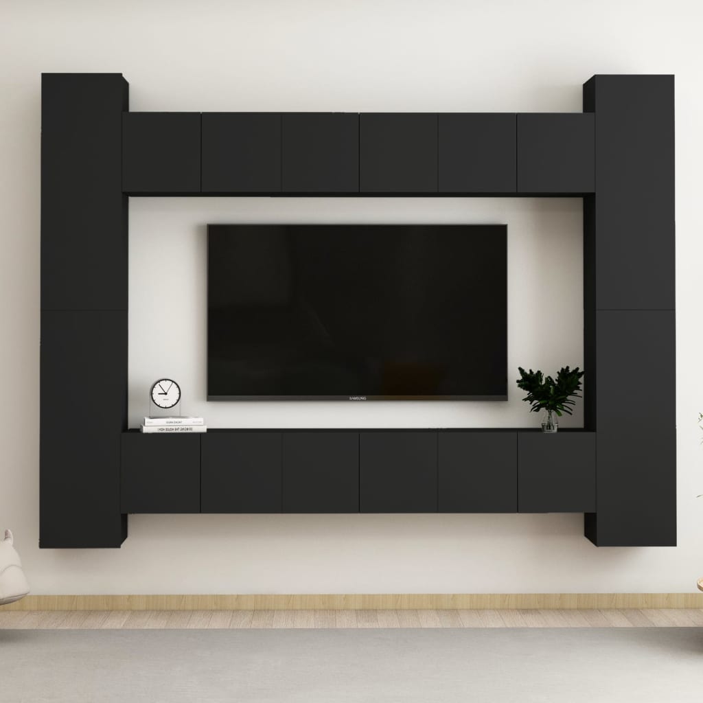 Ensemble de meubles TV 10 pcs Noir Bois d'ingénierie