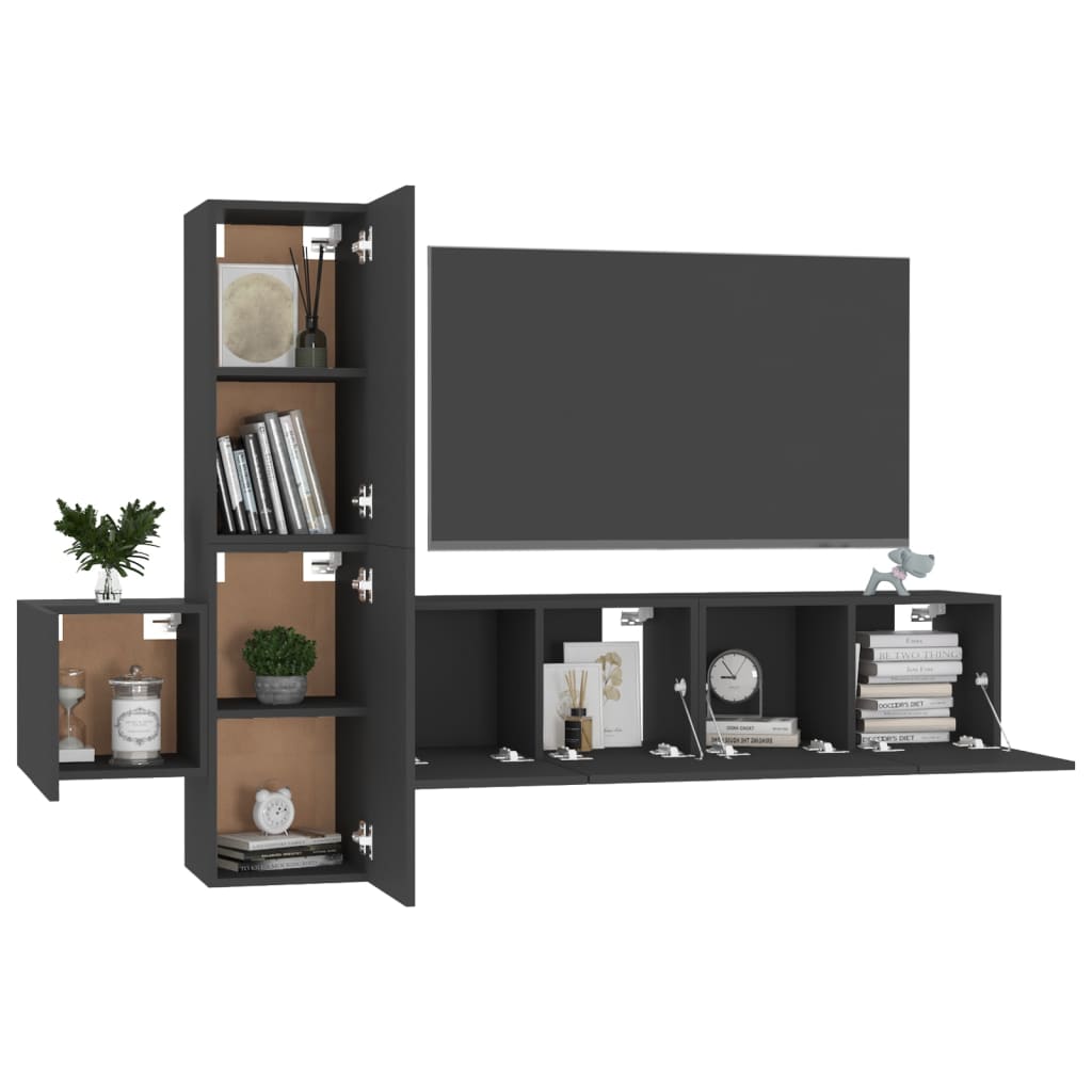 Ensemble de meubles TV 5 pcs Noir Bois d'ingénierie