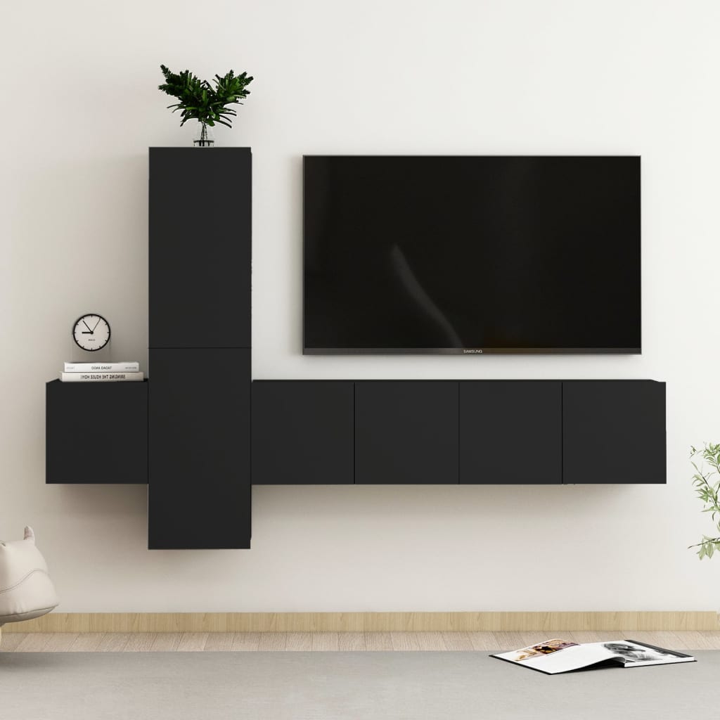 Ensemble de meubles TV 5 pcs Noir Bois d'ingénierie