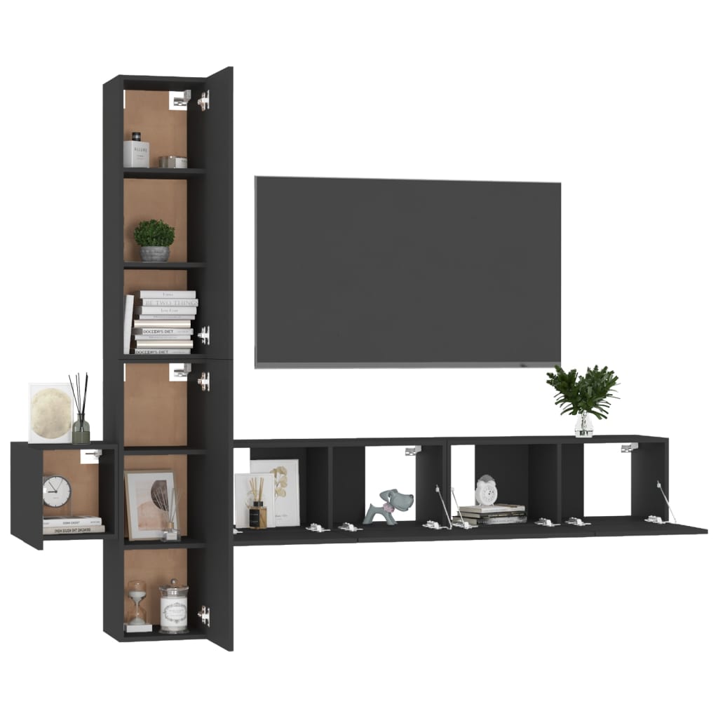 Ensemble de meubles TV 5 pcs Noir Bois d'ingénierie