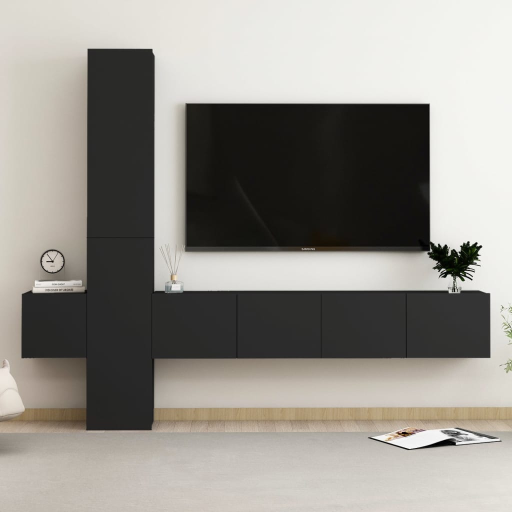 Ensemble de meubles TV 5 pcs Noir Bois d'ingénierie