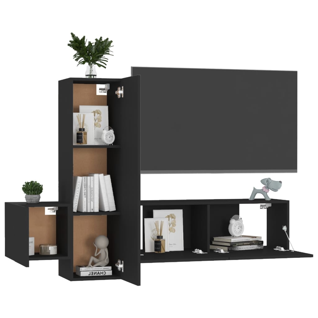 Ensemble de meubles TV 3 pcs Noir Bois d'ingénierie