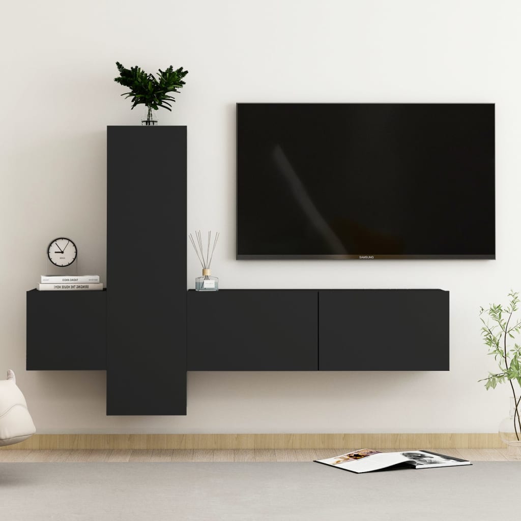 Ensemble de meubles TV 3 pcs Noir Bois d'ingénierie