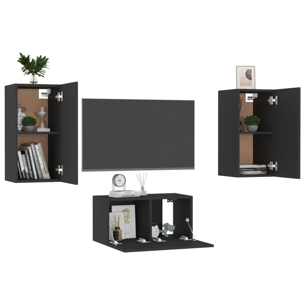 Ensemble de meubles TV 3 pcs Noir Bois d'ingénierie