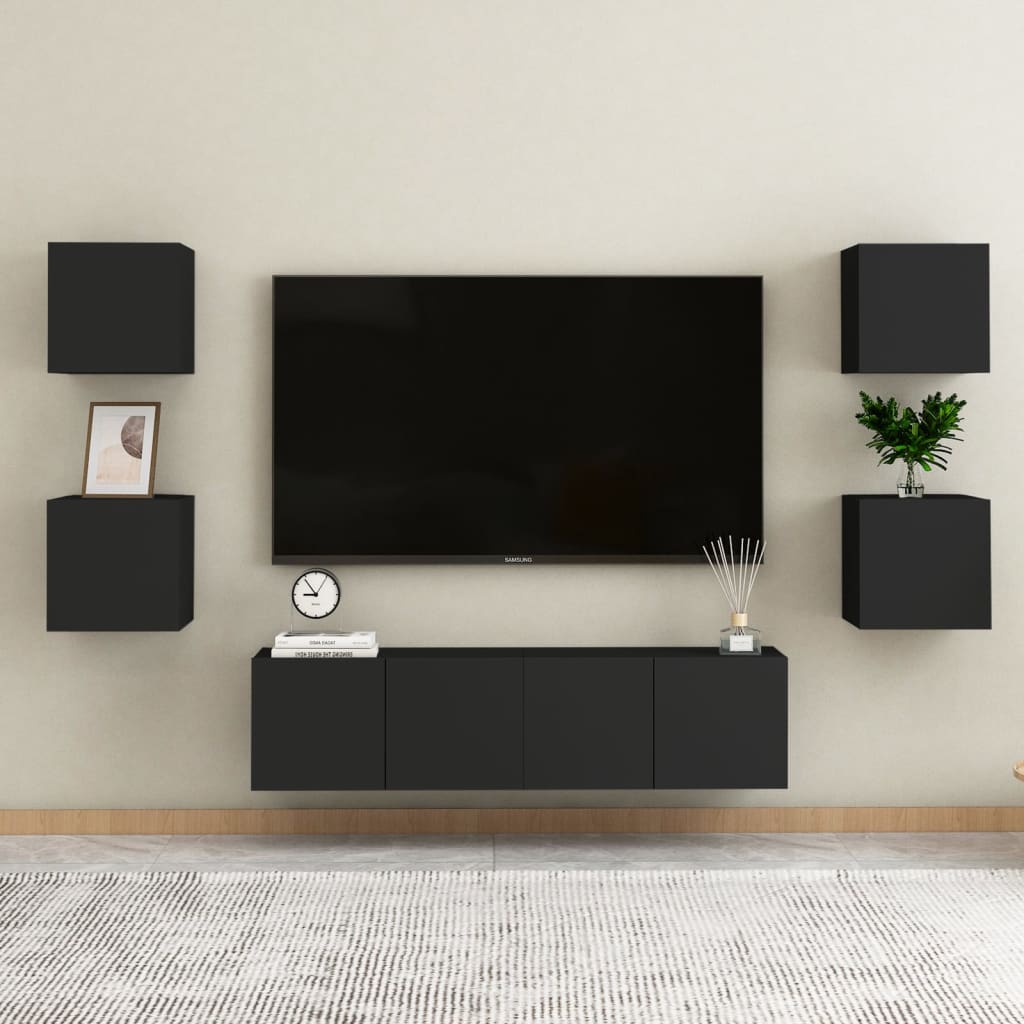 Ensemble de meubles TV 6 pcs Noir Bois d'ingénierie