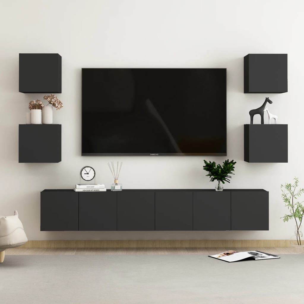 Ensemble de meubles TV 7 pcs Noir Bois d'ingénierie