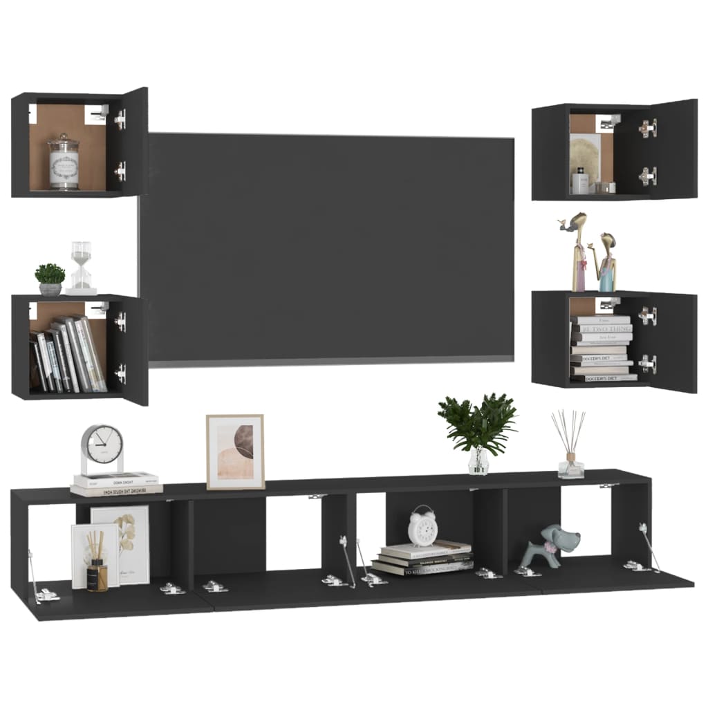 Ensemble de meubles TV 6 pcs Noir Bois d'ingénierie