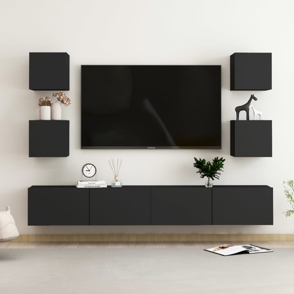 Ensemble de meubles TV 6 pcs Noir Bois d'ingénierie