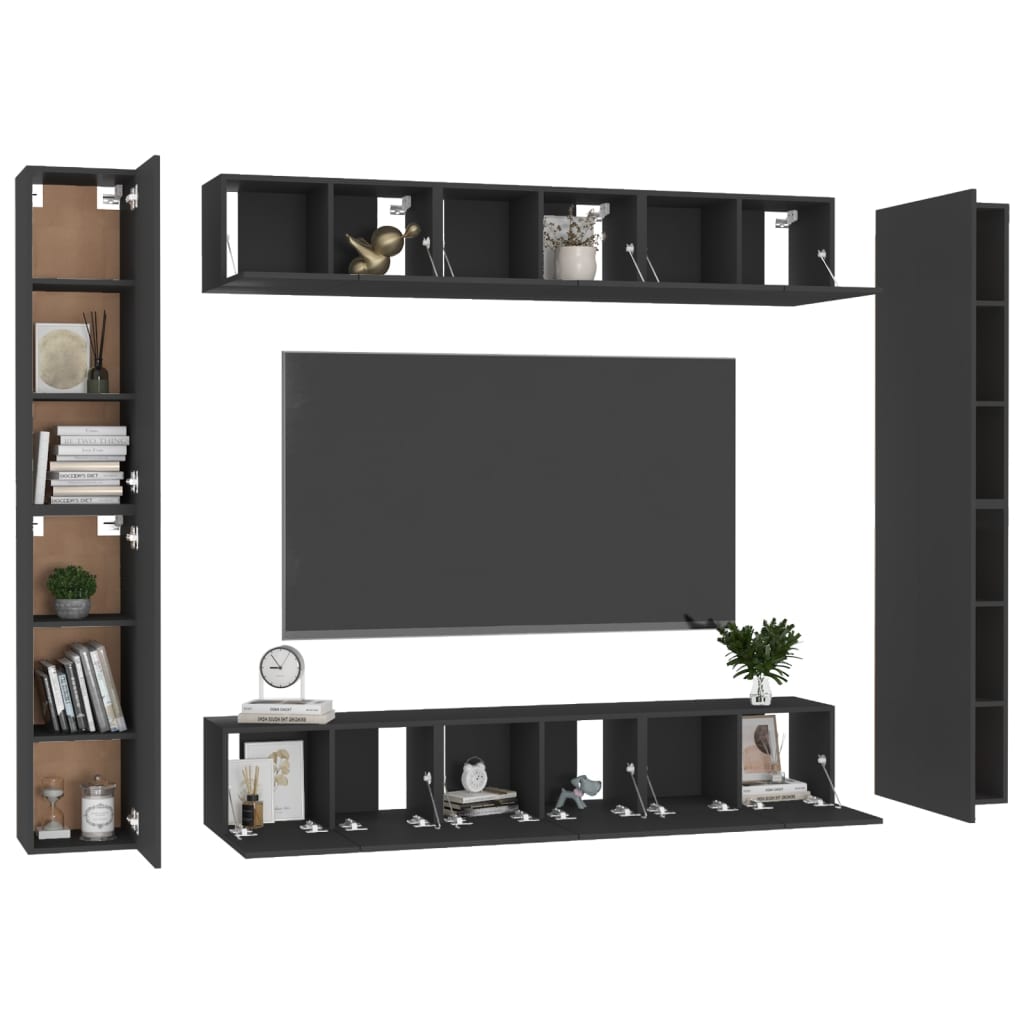 Ensemble de meubles TV 10 pcs Noir Bois d'ingénierie