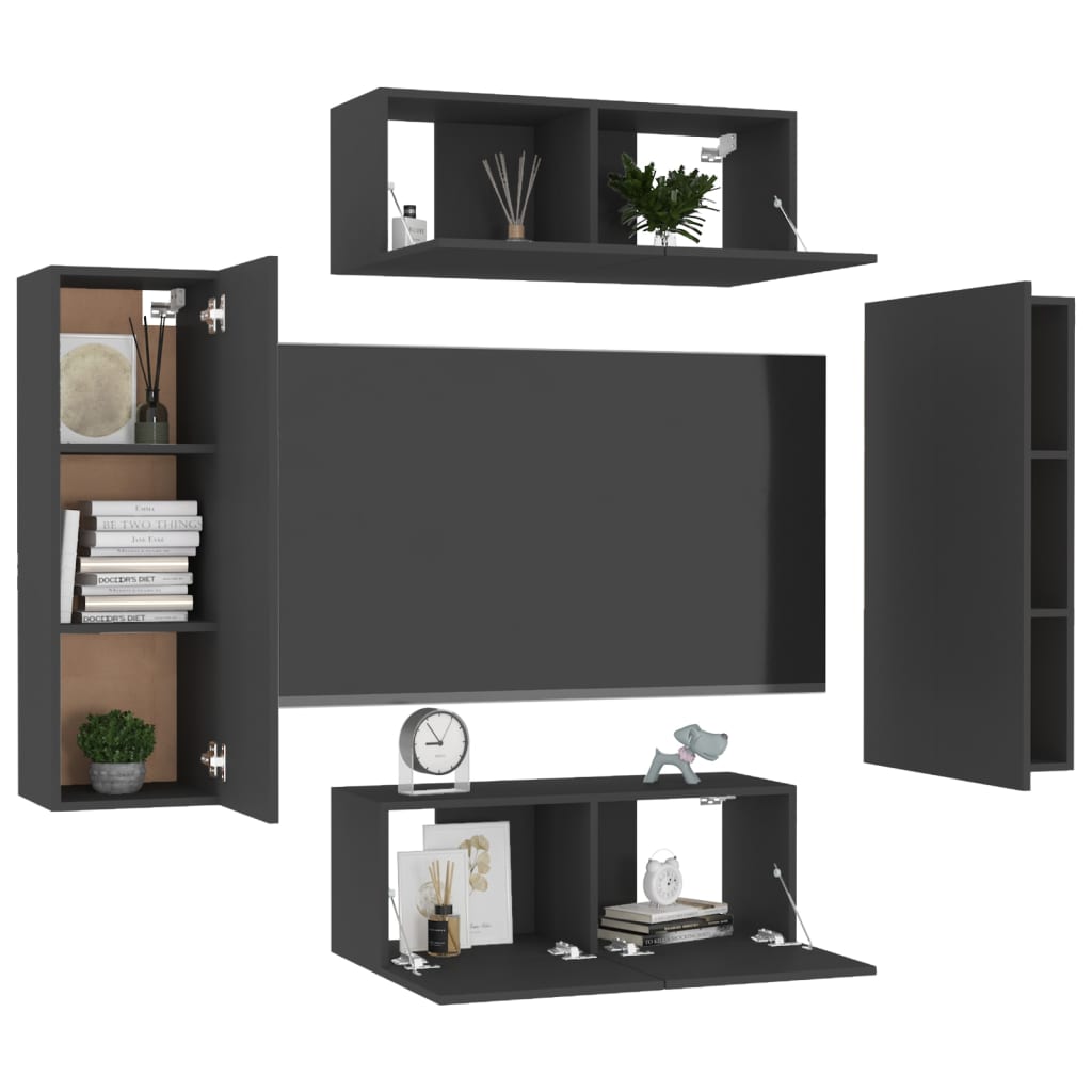 Ensemble de meubles TV 4 pcs Noir Bois d'ingénierie