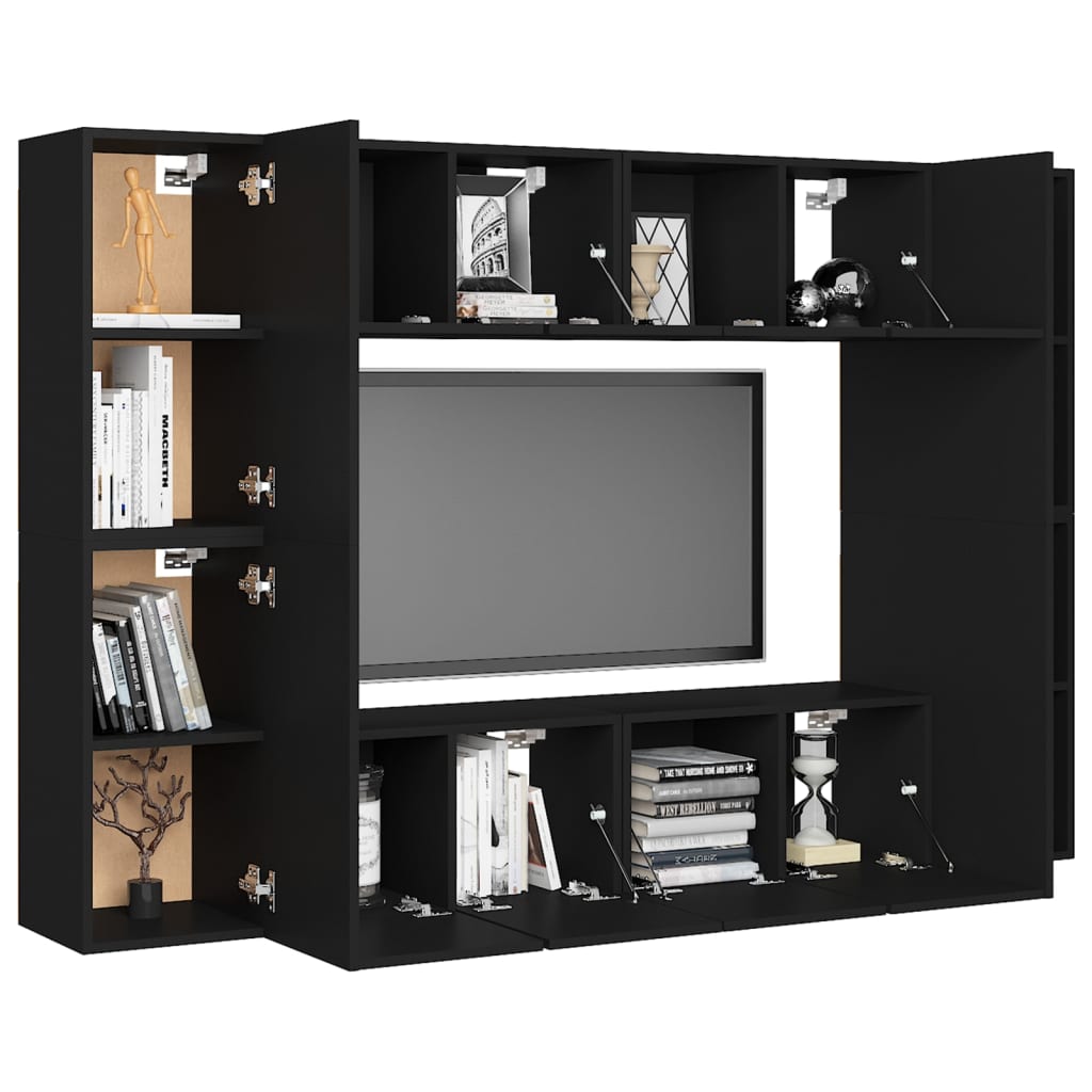 Ensemble de meubles TV 8 pcs Noir Bois d'ingénierie