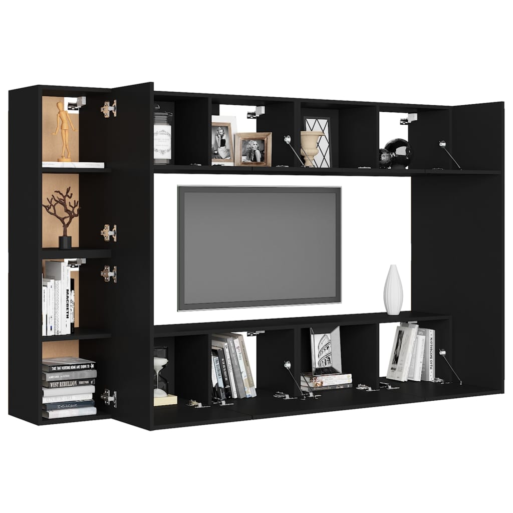 Ensemble de meubles TV 8 pcs Noir Bois d'ingénierie