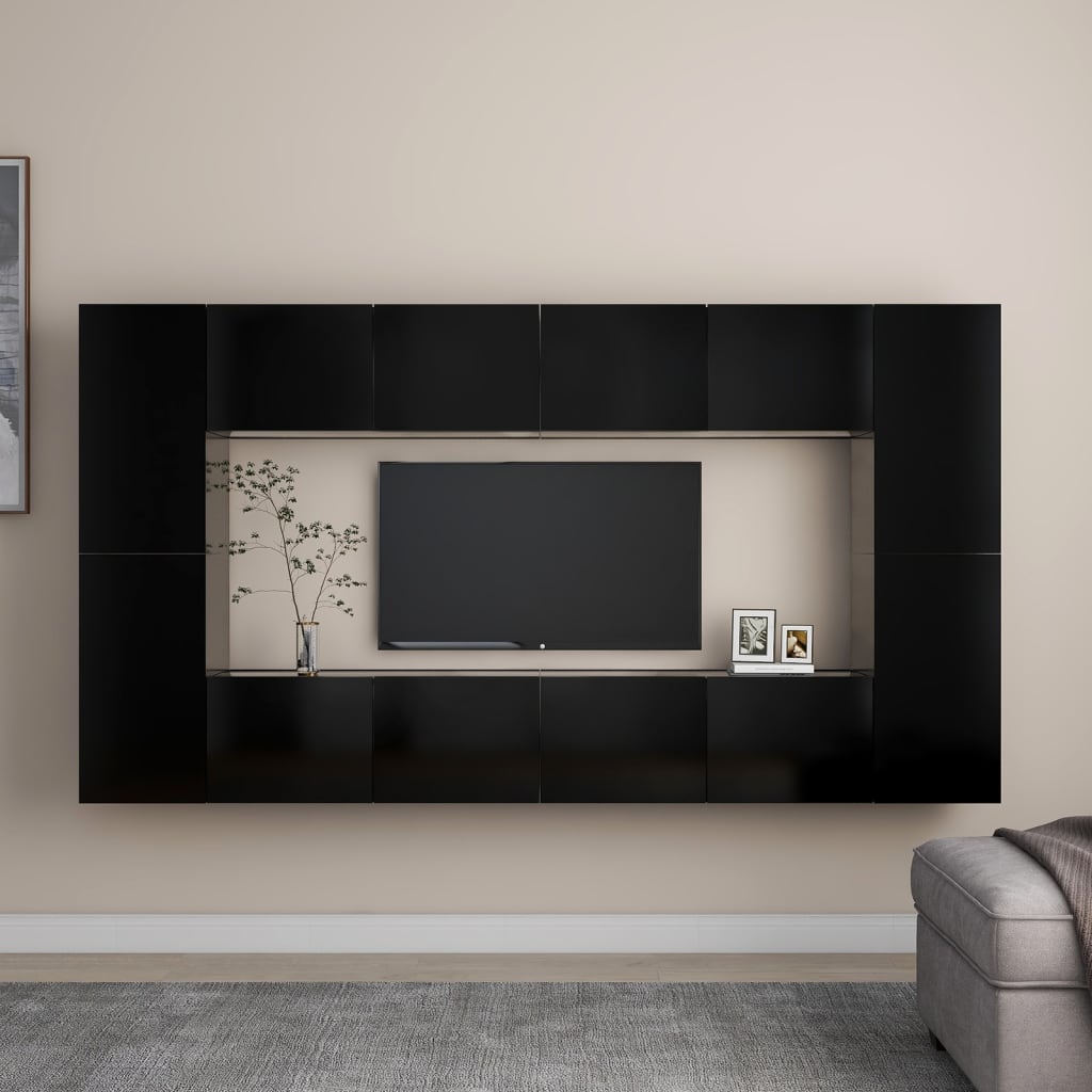 Ensemble de meubles TV 8 pcs Noir Bois d'ingénierie