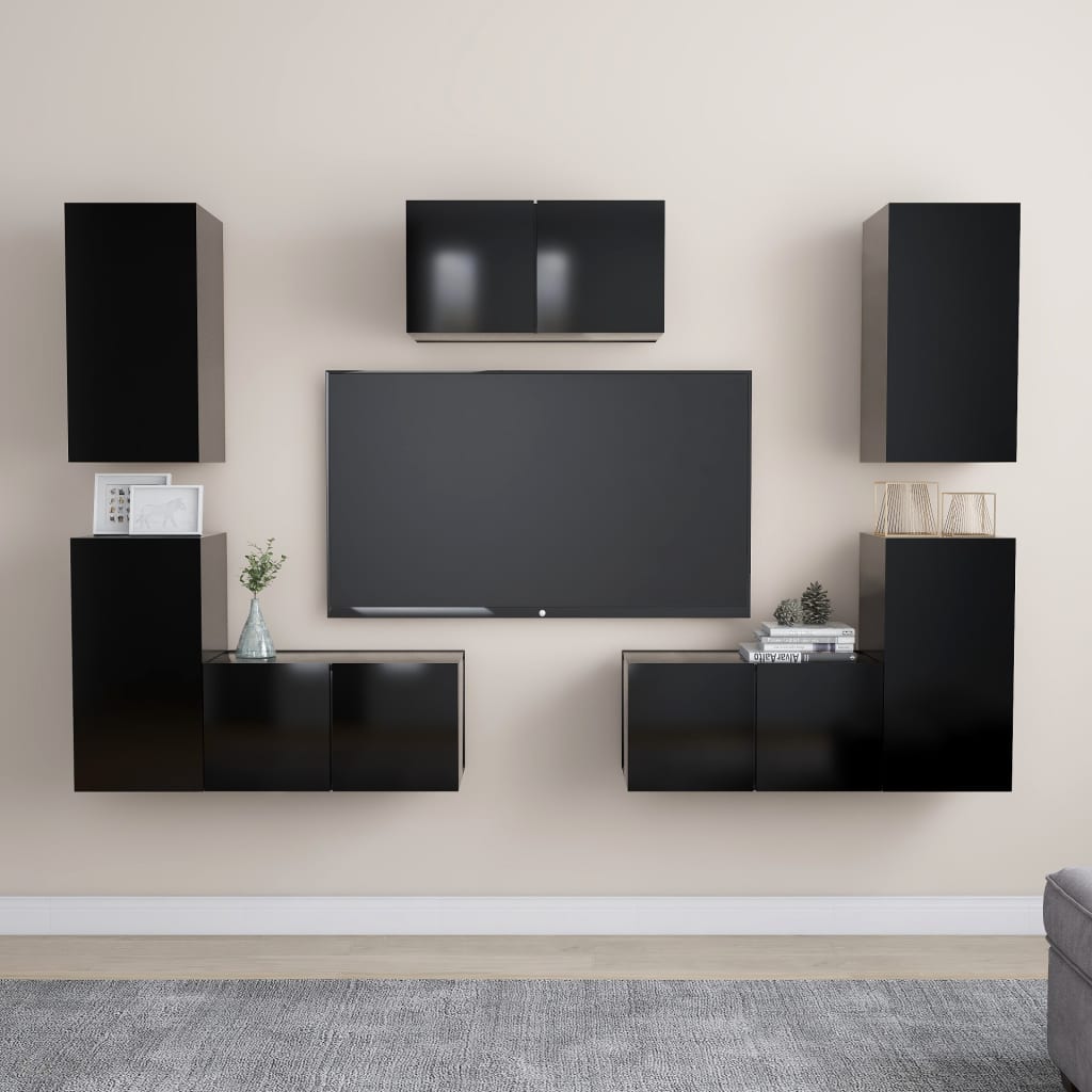 Ensemble de meubles TV 7 pcs Noir Bois d'ingénierie