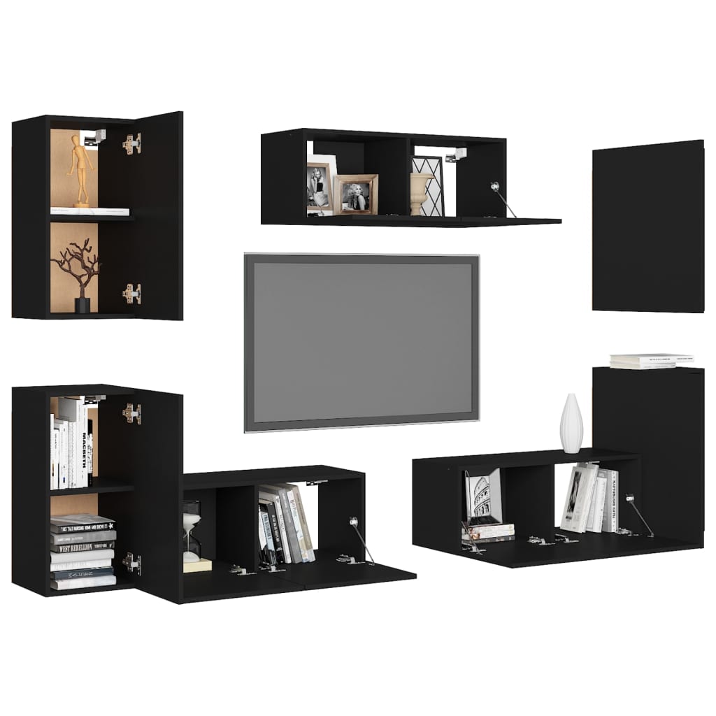 Ensemble de meubles TV 7 pcs Noir Bois d'ingénierie