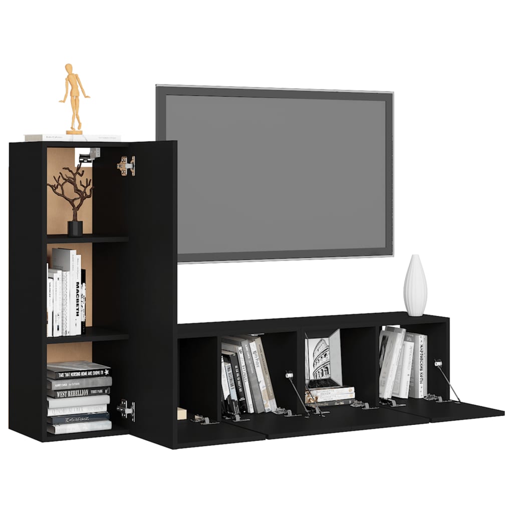 Ensemble de meubles TV 3 pcs Noir Bois d'ingénierie