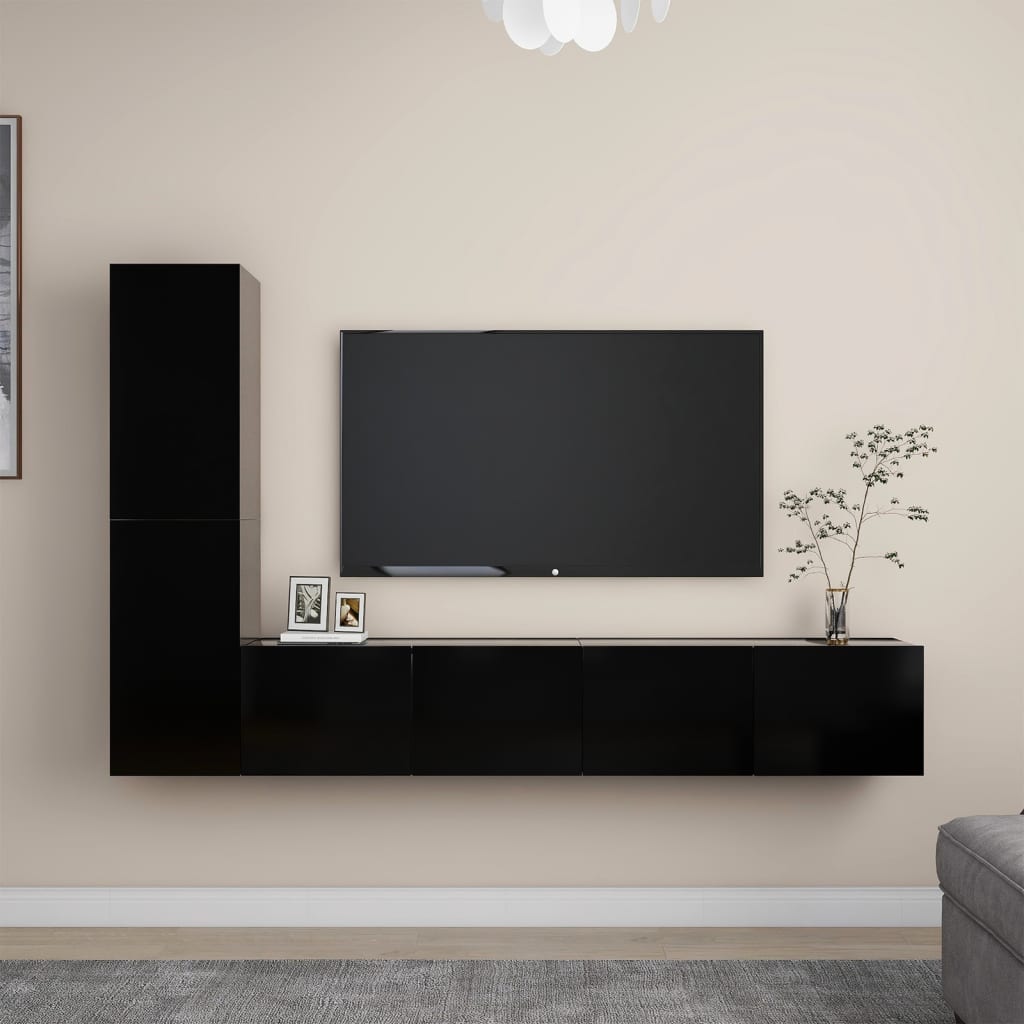 Ensemble de meubles TV 4 pcs Noir Bois d'ingénierie