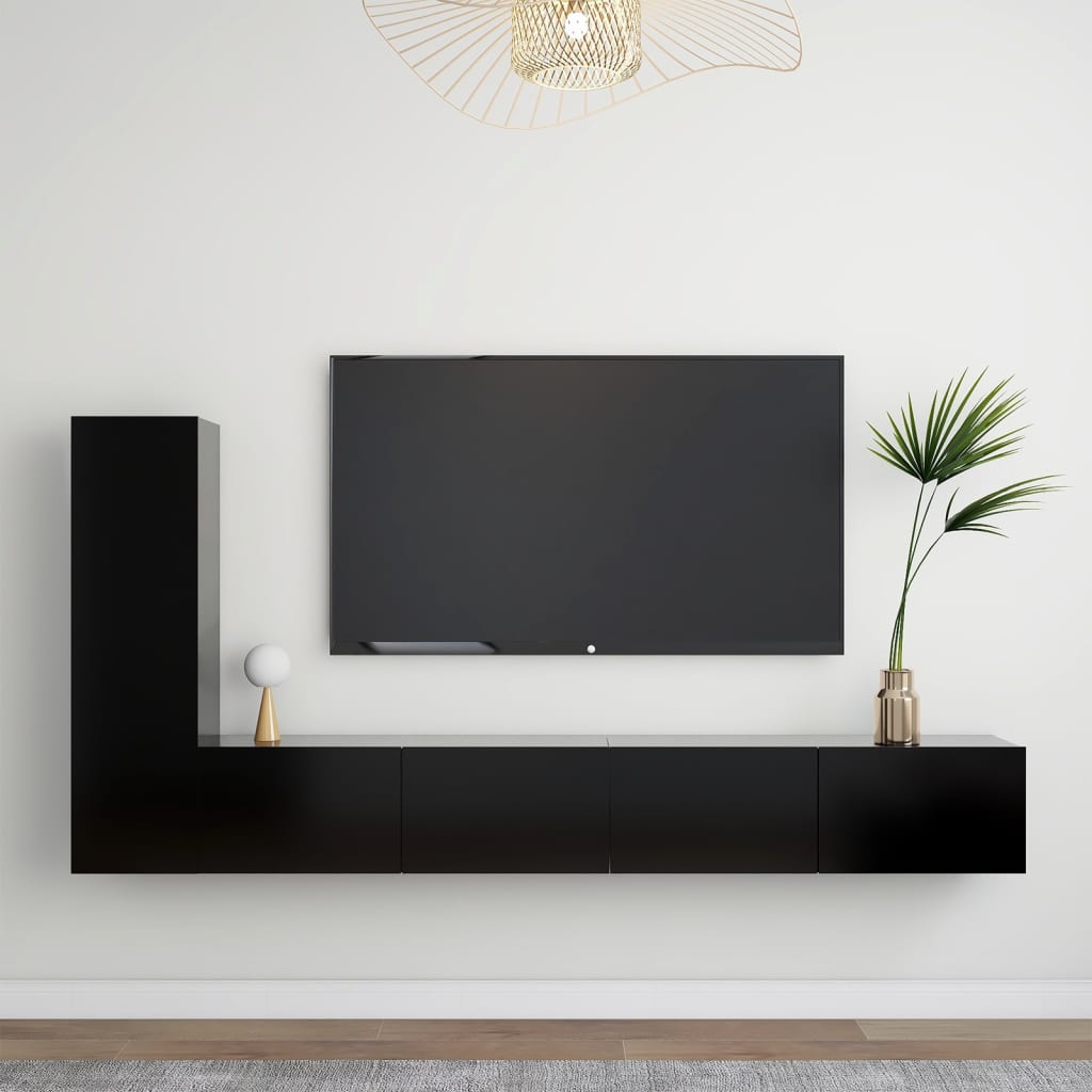 Ensemble de meubles TV 3 pcs Noir Bois d'ingénierie