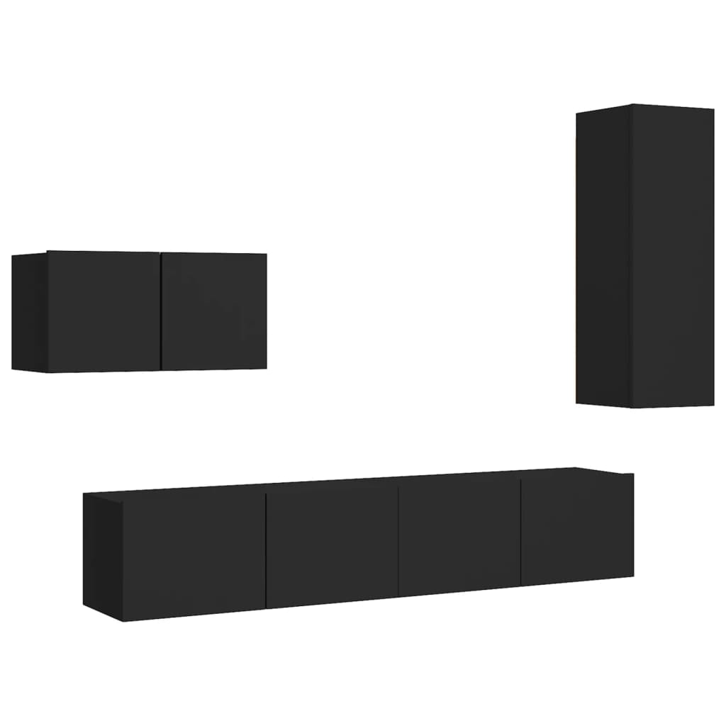 Ensemble de meuble TV 4 pcs Noir Bois d'ingénierie