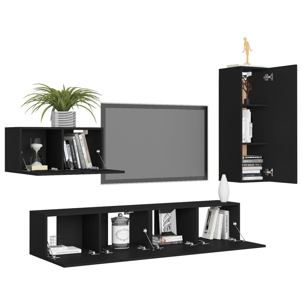 Ensemble de meuble TV 4 pcs Noir Bois d'ingénierie