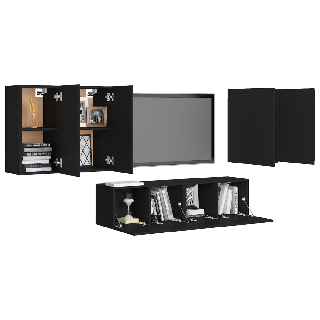 Ensemble de meubles TV 6 pcs Noir Bois d'ingénierie