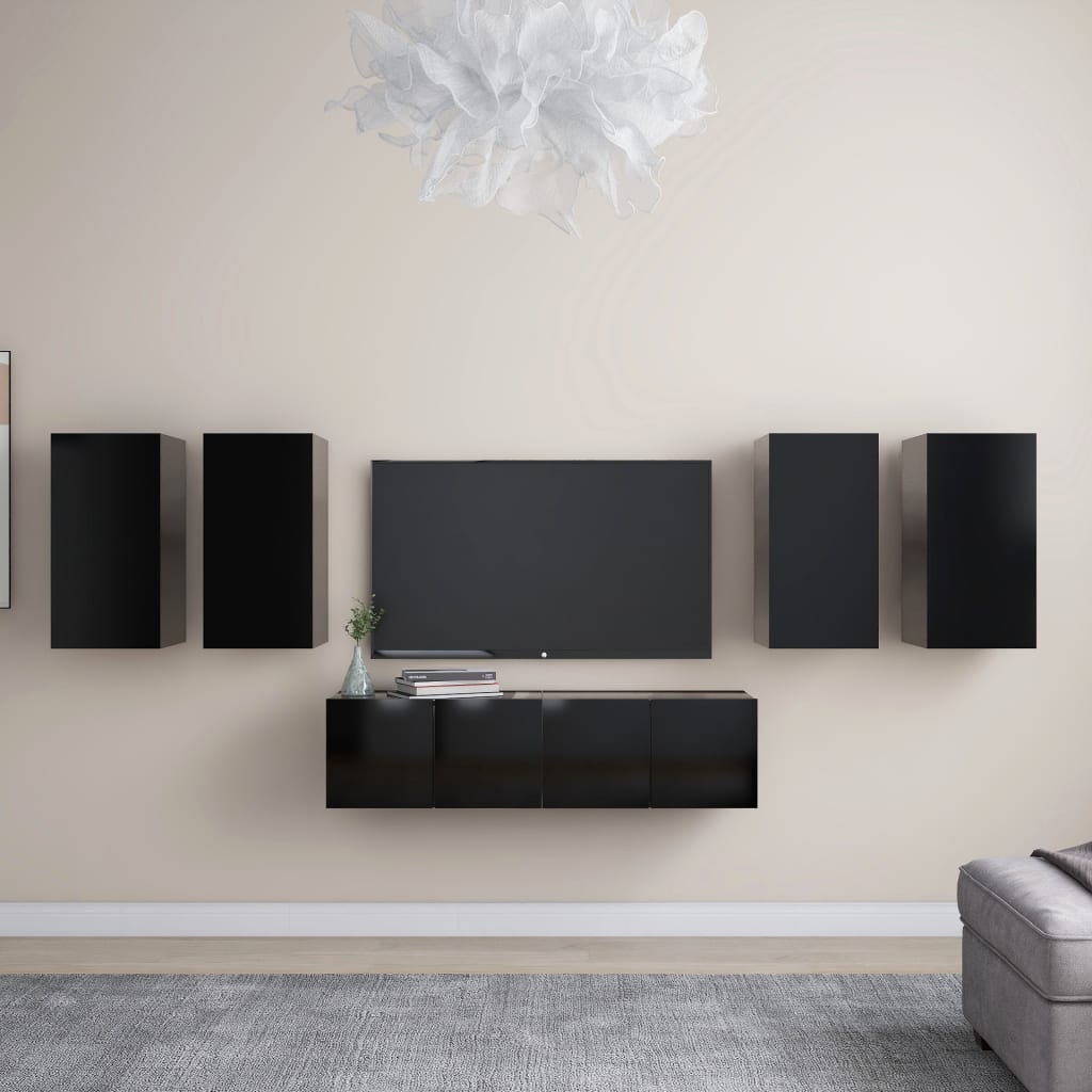 Ensemble de meubles TV 6 pcs Noir Bois d'ingénierie