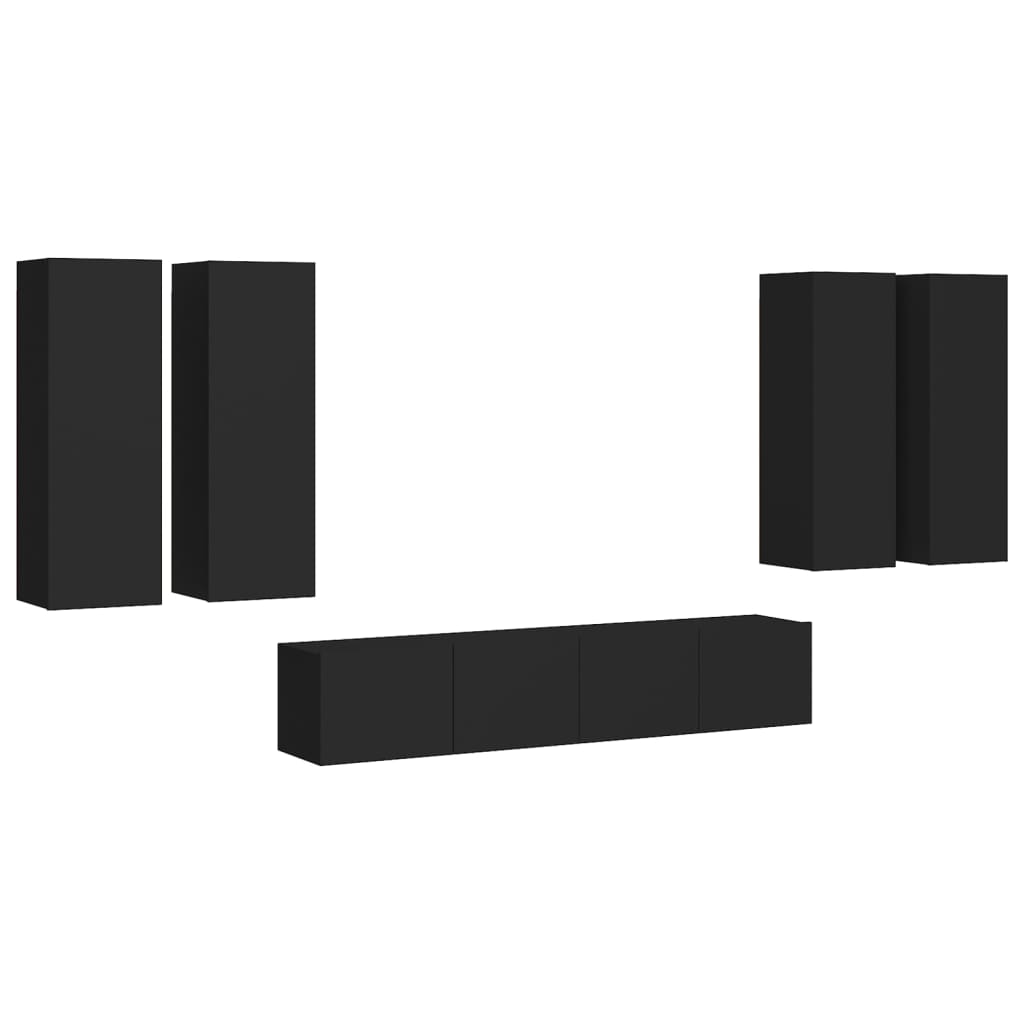 6 pcs TV Cabinet Set Black Engineered Wood