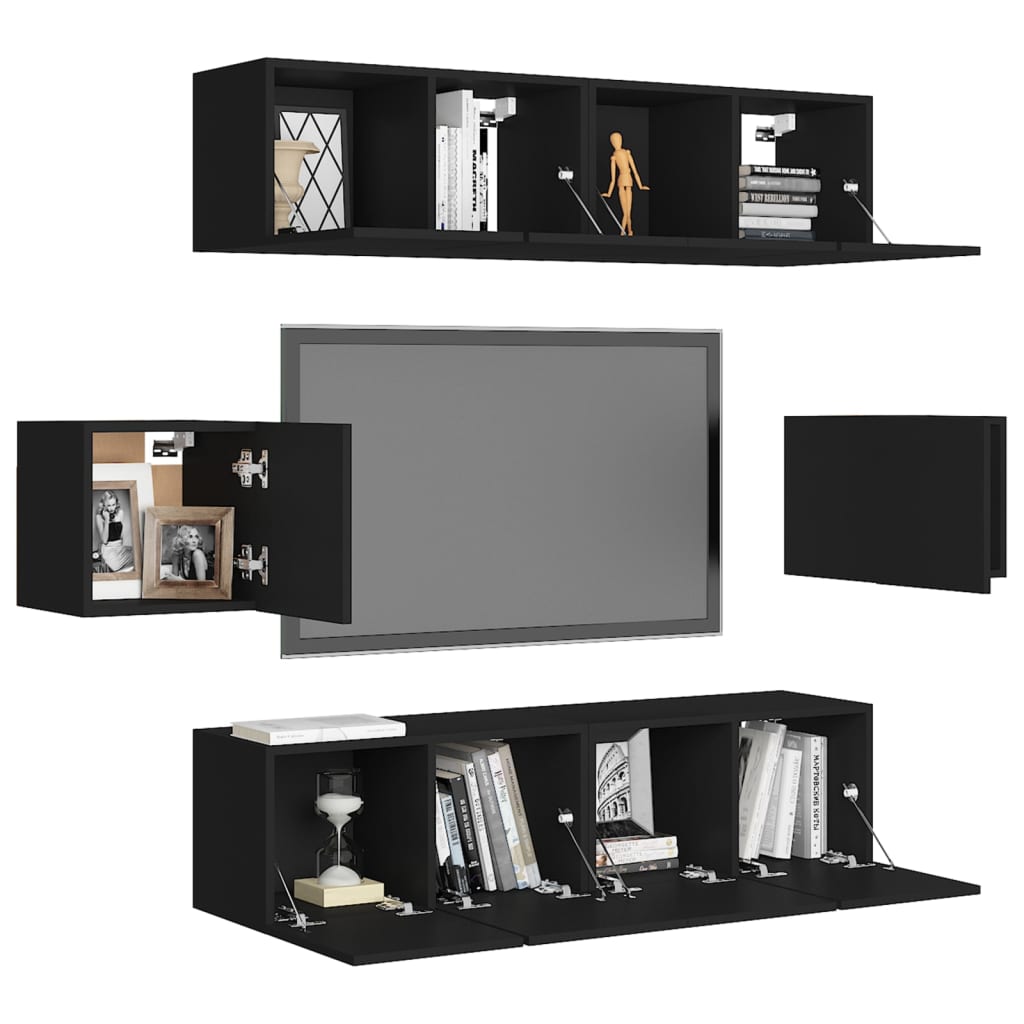 Ensemble de meubles TV 6 pcs Noir Bois d'ingénierie