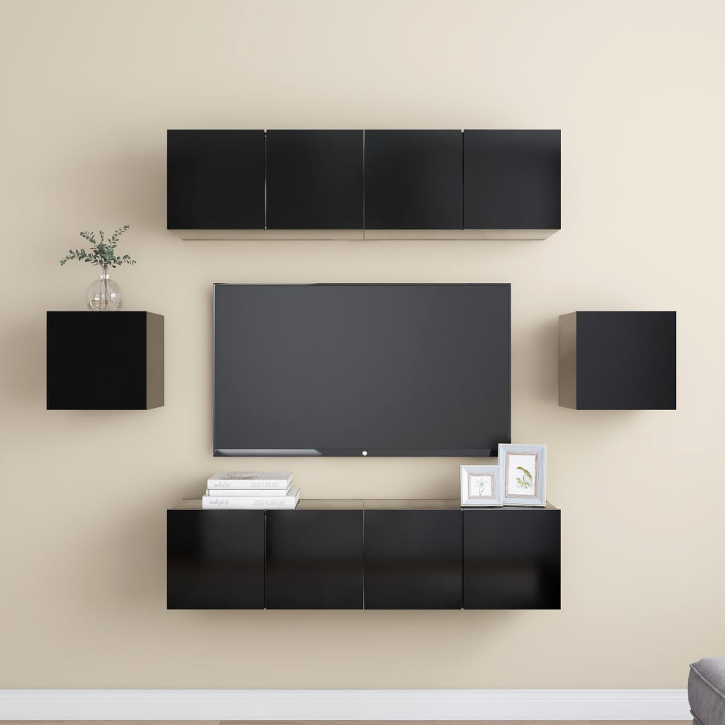 Ensemble de meubles TV 6 pcs Noir Bois d'ingénierie